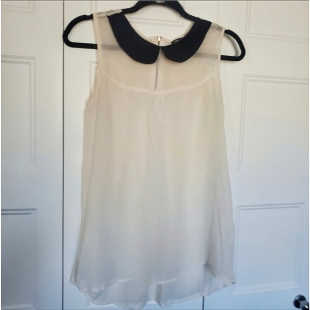 Peter Pan Collar Sleeveless Blouse Cream & Black | Size Small